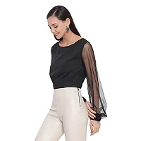 DRAAX fashions Women Black Self Design Semi-Sheer Net Cropped Top (XL; Black)-Fullsleeve-thumb1