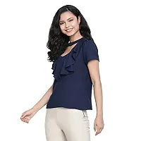 DRAAX fashions Women Navy Blue Embellished A-Line Top (S ; Blue)-thumb1
