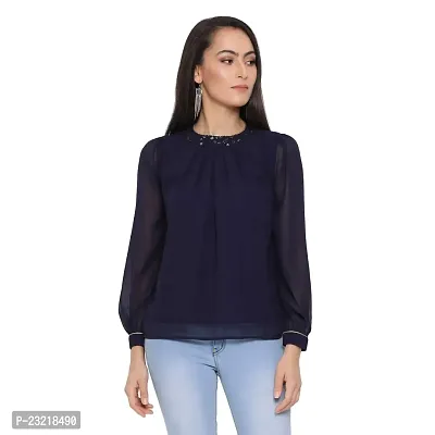 DRAAX fashions Women Blue Embellished Solid Top (XL; Blue)-Short Sleeve-thumb0