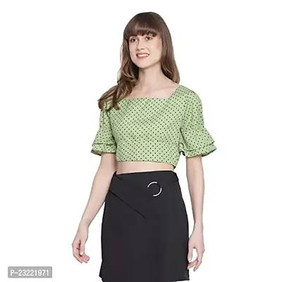 DRAAX fashions Women Green Ruffled Crop Top(S;Green)-thumb2