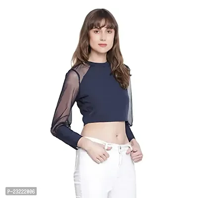 DRAAX fashions Women Navy Blue Top with Net Sleeves(XL;Blue)-thumb3