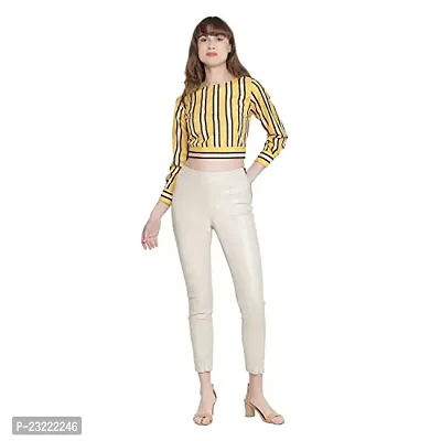 DRAAX fashions Women Yellow Striped Full Seelve Crop Top(XS;Yellow)-thumb5