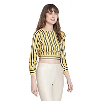 DRAAX fashions Women Yellow Striped Full Seelve Crop Top(XS;Yellow)-thumb2