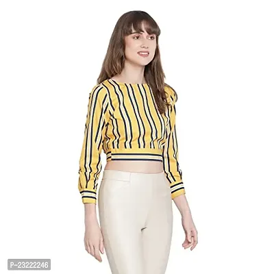 DRAAX fashions Women Yellow Striped Full Seelve Crop Top(XS;Yellow)-thumb3