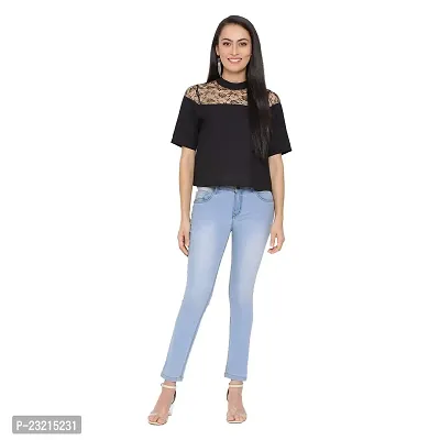 DRAAX fashions Women Black Solid Ruffled net Top (L; Black)-Short Sleeve-thumb5