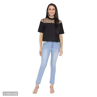 DRAAX fashions Women Black Solid Ruffled net Top (S; Black)-Short Sleeve-thumb5