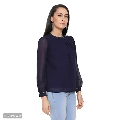 DRAAX fashions Women Blue Embellished Solid Top (XL; Blue)-Short Sleeve-thumb3