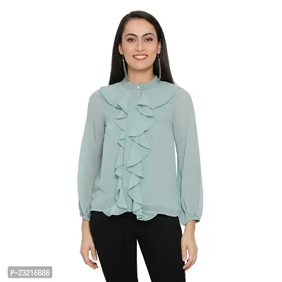 DRAAX fashions Women sea Green Polyster Top (S; Green)-3/4thsleeve