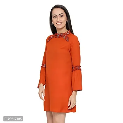 DRAAX fashions Women Brown A-Line Dress (XS; Brown)-3/4thsleeve-thumb2
