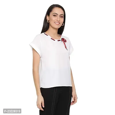 DRAAX fashions Women White Top with Yoke (XS; White)-Short Sleeve-thumb3