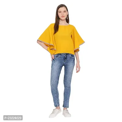 DRAAX fashions Women Yellow Solid Top with Sleeves (S; Yellow)-3/4thsleeve-thumb5