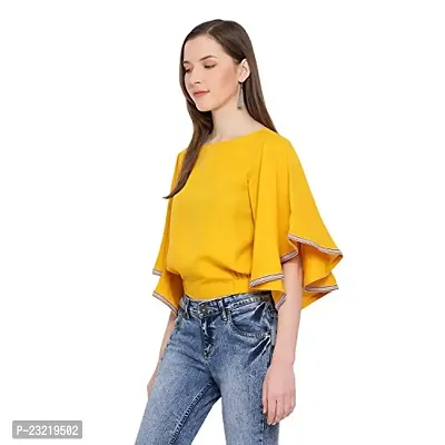 DRAAX fashions Women Yellow Solid Top with Sleeves (XS; Yellow)-3/4thsleeve-thumb2