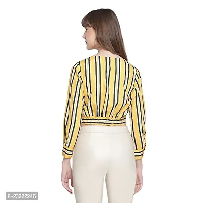 DRAAX fashions Women Yellow Striped Full Seelve Crop Top(XS;Yellow)-thumb4