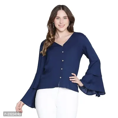 DRAAX fashions Women Navy Blue Flared Sleeves Casual top