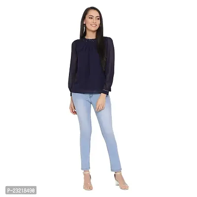 DRAAX fashions Women Blue Embellished Solid Top (XL; Blue)-Short Sleeve-thumb5