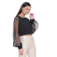 DRAAX fashions Women Black Self Design Semi-Sheer Net Cropped Top (XL; Black)-Fullsleeve-thumb2