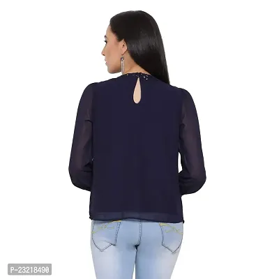 DRAAX fashions Women Blue Embellished Solid Top (XL; Blue)-Short Sleeve-thumb4