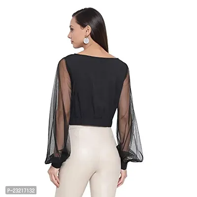 DRAAX fashions Women Black Self Design Semi-Sheer Net Cropped Top (XL; Black)-Fullsleeve-thumb4