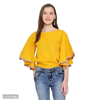 DRAAX fashions Women Yellow Solid Top with Sleeves (XS; Yellow)-3/4thsleeve-thumb0