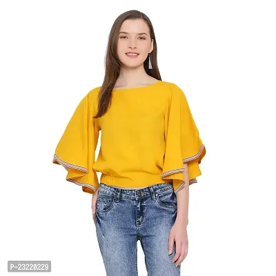 DRAAX fashions Women Yellow Solid Top with Sleeves (S; Yellow)-3/4thsleeve-thumb0