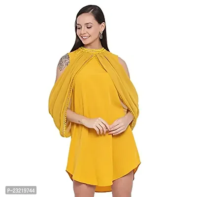 DRAAX fashions Women Yellow Chevron Lace Cape Top (XXL; Yellow)-Sleeveless