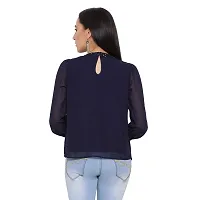 DRAAX fashions Women Blue Embellished Solid Top (S; Blue)-Short Sleeve-thumb3