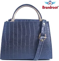 Stylish Navy Blue PU Solid Handbags For Women-thumb1