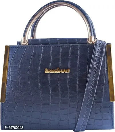 Stylish Navy Blue PU Solid Handbags For Women-thumb0