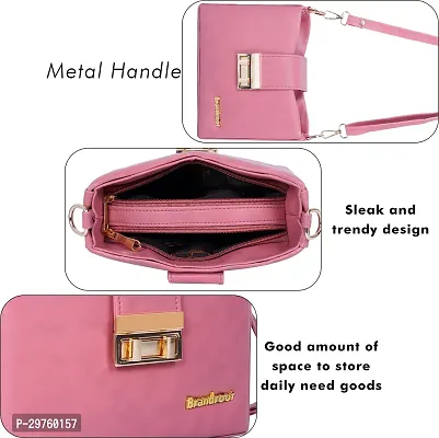 Stylish Pink PU Solid Handbags For Women-thumb4