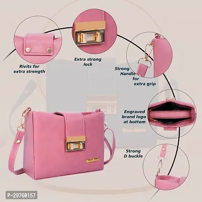 Stylish Pink PU Solid Handbags For Women-thumb5