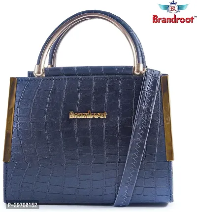 Stylish Navy Blue PU Solid Handbags For Women