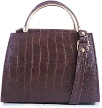 Stylish Brown PU Solid Handbags For Women-thumb1