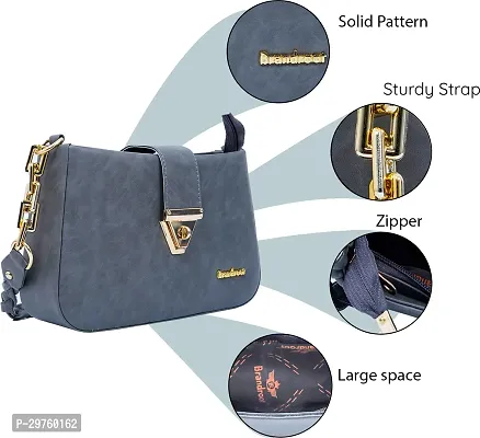 Stylish Grey PU Solid Handbags For Women-thumb5