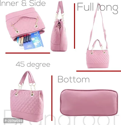 Stylish Pink PU Solid Handbags For Women-thumb3