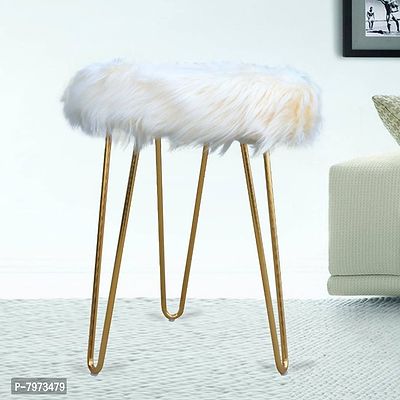 Faux Fur Foot Stool, Fuzzy Ottoman Foot Rest with Golden Metal Legs, Furry Soft Compact Footrest for Living Room Bedroom, Under Desk Step Stool,-thumb0