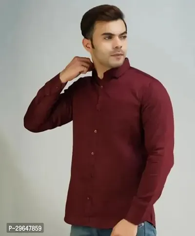 Reliable Maroon Cotton Solid Casual Shirt For Men-thumb0