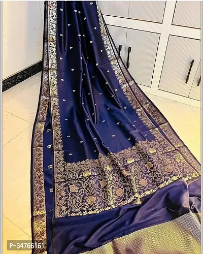 Elegant Blue Silk Blend Saree For Women-thumb0