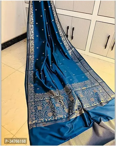 Elegant Blue Silk Blend Saree For Women