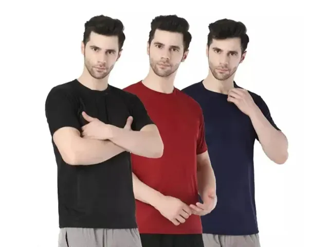 Reliable Polyester Round Neck Solid T-Shirt For Men Pack Of 3