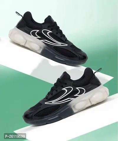 FIGOR Men's Black Mesh Stylish/Comfortable/Running Lace-Ups Casual Shoes-thumb0