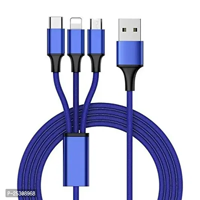 Pitambara 3 in 1 Fast Multi Charger Data Cable for 3 Type Android, iOS and Type C Devices (1.2M, Multicolour)