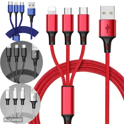 Pitambara 3 in 1 Fast Multi Charger Data Cable for 3 Type Android, iOS and Type C Devices (1.2M, Multicolour)-thumb3