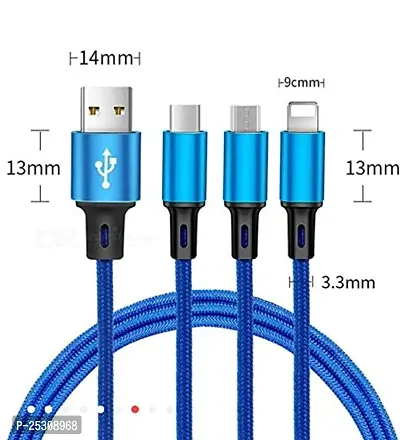 Pitambara 3 in 1 Fast Multi Charger Data Cable for 3 Type Android, iOS and Type C Devices (1.2M, Multicolour)-thumb2