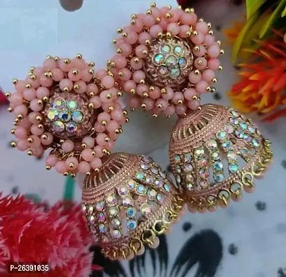 Twinkling Pink Stone Jhumkas Earrings For Women