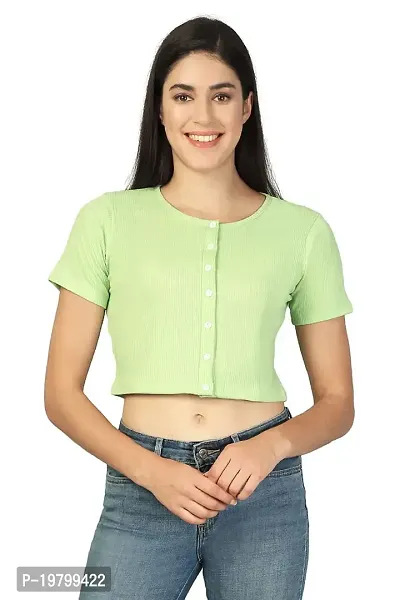 Label NYC Apparel Women's Casual Round Neck Front Button Rib Cropped Top Top for Women | Top for Girl | Women Casual Top (Pack of One) (Pack of 1)