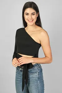 Label NYC Apparel Women One Shoulder Waist Tie - UP Ribbed Cropped TOP | Top for Women | Top for Girl | Women Casual Top (Pack of One)-thumb2