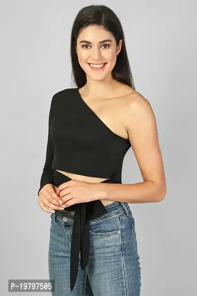 Label NYC Apparel Women One Shoulder Waist Tie - UP Ribbed Cropped TOP | Top for Women | Top for Girl | Women Casual Top (Pack of One)-thumb3