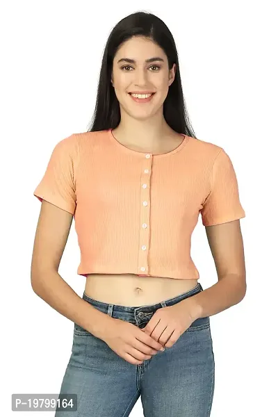 Label NYC Apparel Women's Casual Round Neck Front Button Rib Cropped Top Top for Women | Top for Girl | Women Casual Top (Pack of One) (Pack of 1)-thumb0