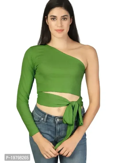Label NYC Apparel Women One Shoulder Waist Tie - UP Ribbed Cropped TOP | Top for Women | Top for Girl | Women Casual Top (Pack of One)