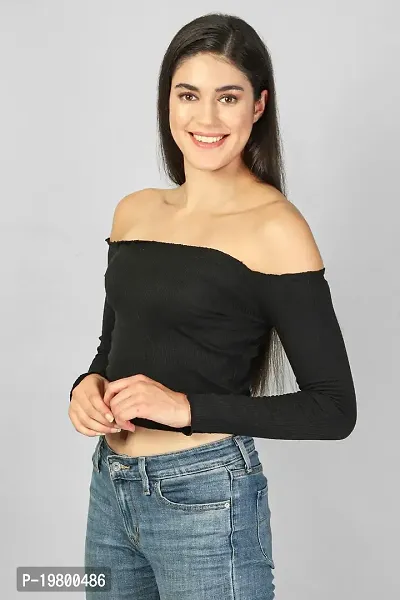 Label NYC Apparel Off Shoulder Ribbed Cropped Top | Top for Women | Top for Girl | Women Casual Top (Pack of One)-thumb3